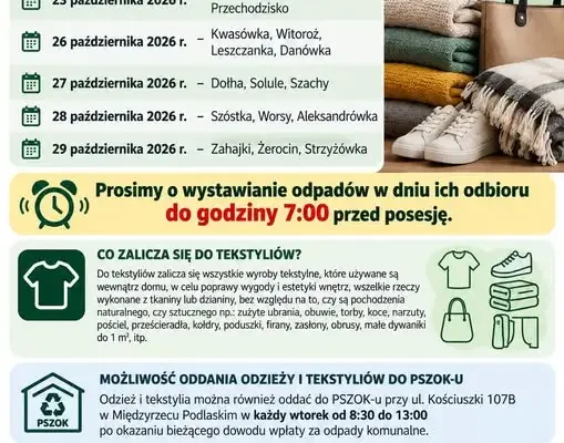 Jesienna zbiórka tekstyliów w gminie Drelów – harmonogram odbioru
