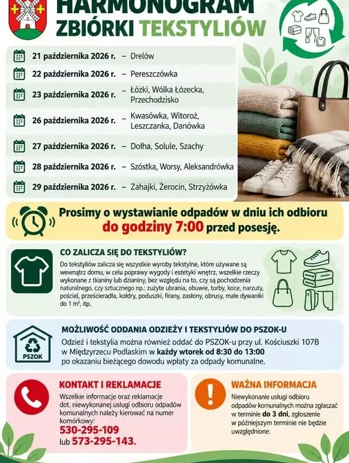 Jesienna zbiórka tekstyliów w gminie Drelów – harmonogram odbioru