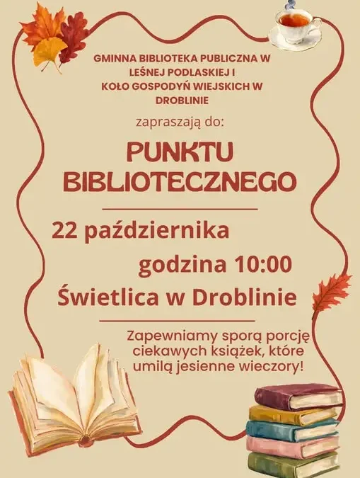Jesienne hity książkowe w świetlicy w Droblinie – zaproszenie na 22 października