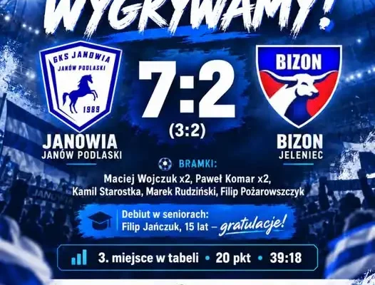 Janowia Janów Podlaski rozgromiła Bizon Jeleniec 7:2 i wskoczyła na podium