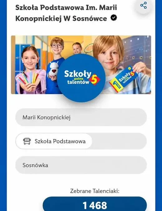 Sosnówka: Talenciaki dla szkoły podstawowej – akcja trwa do 31 października