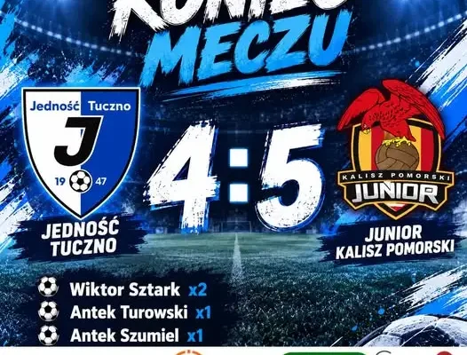 Młodzicy Jedności Tuczno postawili się liderowi. Porażka 4:5 z Junior Kalisz Pomorski