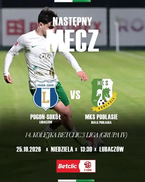 Pogoń Podlasie Biała Podlaska jedzie do Lubaczowa po punkty