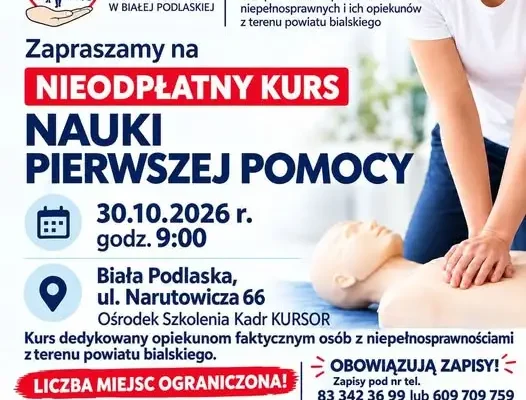 Bezpłatny kurs pierwszej pomocy dla opiekunów osób z niepełnosprawnościami w Białej Podlaskiej
