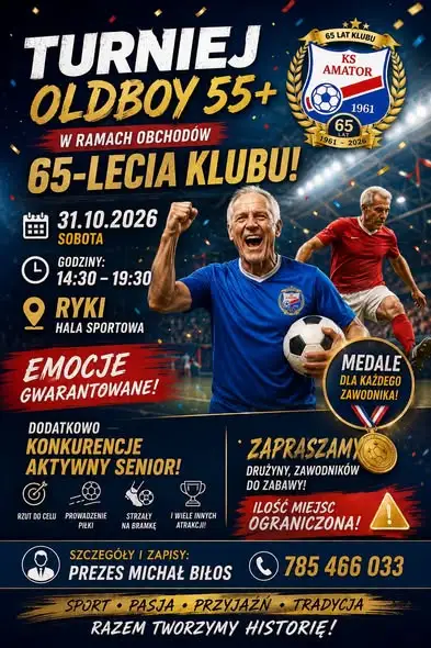 Jubileuszowy Turniej Oldboyów 55+ w Rykach – ostatnie wolne miejsce!