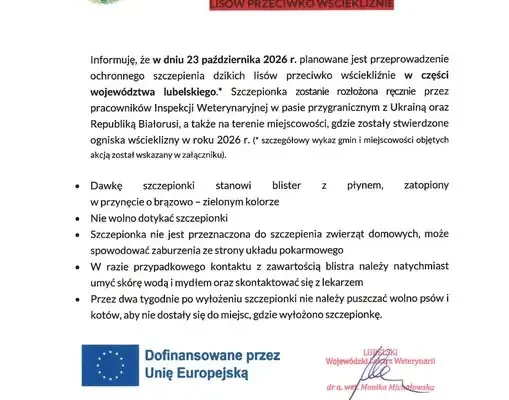 Lublin: dodatkowa akcja szczepienia lisów przeciw wściekliźnie 23 października