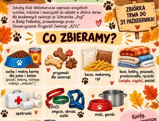 Rogoźnica: szkolny wolontariat zbiera dary dla schroniska „Azyl” w Białej Podlaskiej