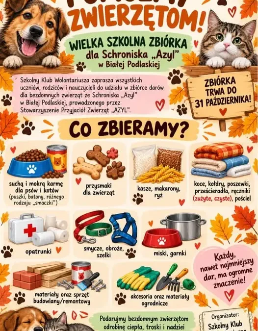 Rogoźnica: szkolny wolontariat zbiera dary dla schroniska „Azyl” w Białej Podlaskiej