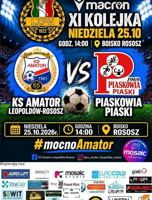 Amator Rososz zagra z Piaskovią Piaski w meczu o sześć punktów