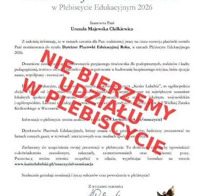 Szkoła w Janowie Podlaskim nominowana w Plebiscycie Edukacyjnym 2026, ale nie weźmie udziału w głosowaniu SMS