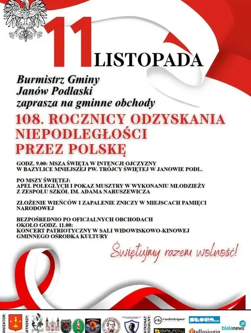 Janów Podlaski zaprasza na obchody 108. rocznicy odzyskania niepodległości