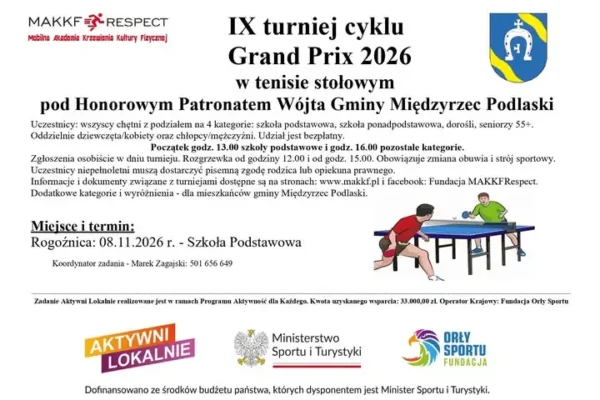 IX Turniej Grand Prix 2026 w tenisie stołowym w Rogoźnicy – zaproszenie
