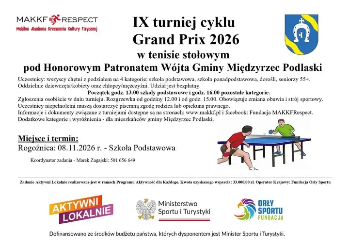 IX Turniej Grand Prix 2026 w tenisie stołowym w Rogoźnicy – zaproszenie