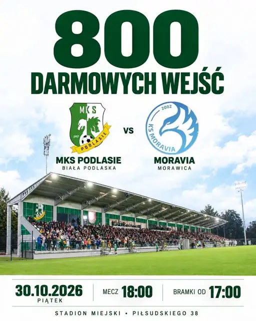 MKS Podlasie Biała Podlaska zaprasza kibiców: mecz z Moravią Morawica z darmowym wstępem