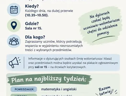 Samorząd Uczniowski ze Szkoły w Rogoźnicy organizuje koleżeńską pomoc w nauce