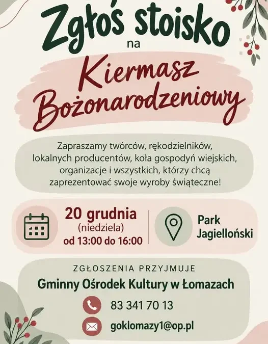 Kiermasz Bożonarodzeniowy w Łomazach – trwają zapisy dla wystawców